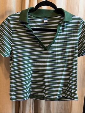 Old Navy Green and Navy Striped Polo